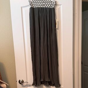 Anthropologie Green/Gray Pleated Maxi Skirt with Patterned Waistband